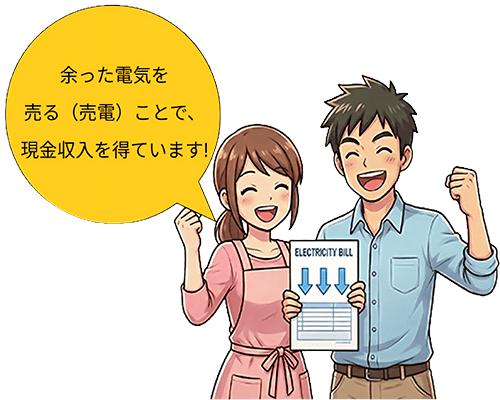 余った電気を売る（売電）ことで、現金収入を得ています！